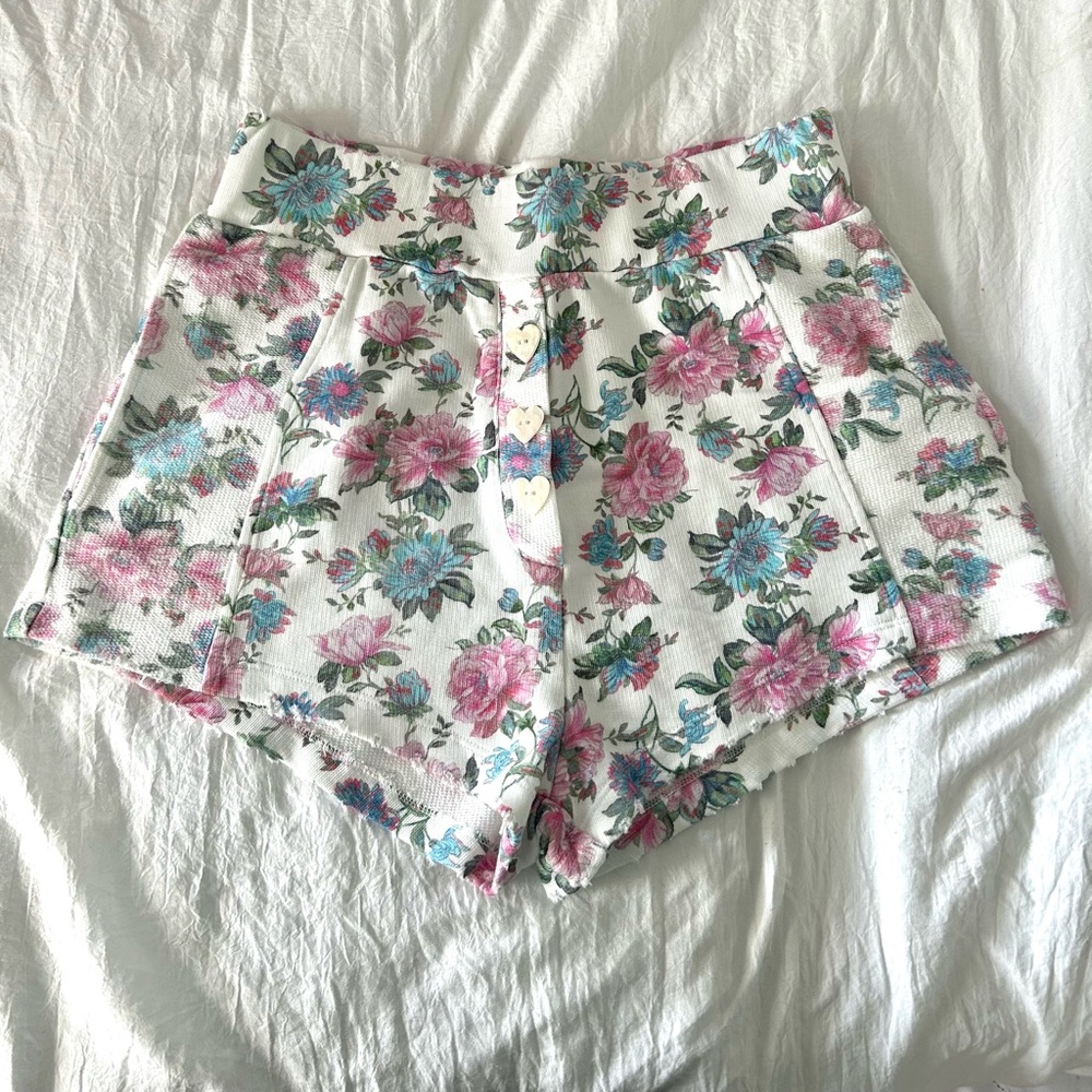 LoveShackFancy White Floral Renato Sweat Shorts